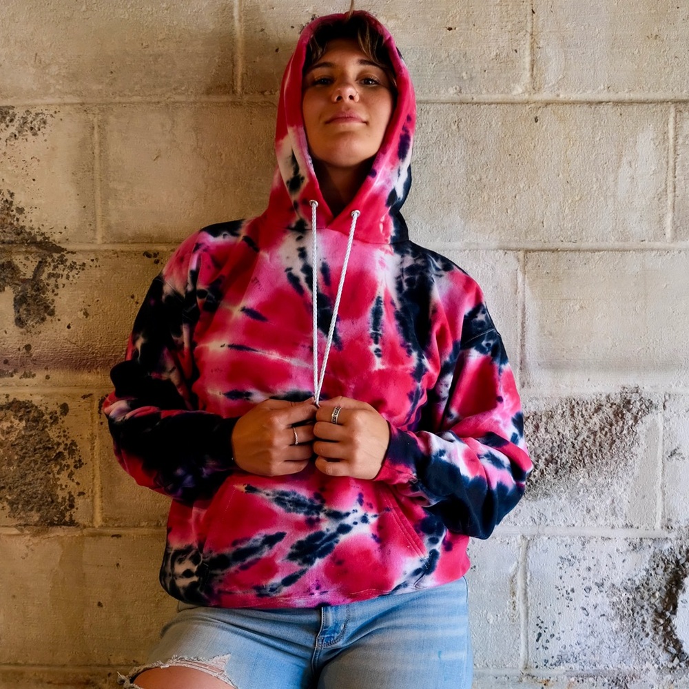 Side Spiral Tie-Dye Hoodie - Red - Unisex Size MD - by Cross Dude Tie Die